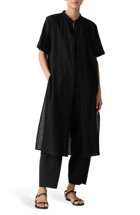 Longline Organic Cotton Blend Button-Up Shirt