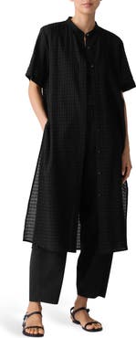Eileen Fisher Longline Organic Cotton Blend Button-Up Shirt