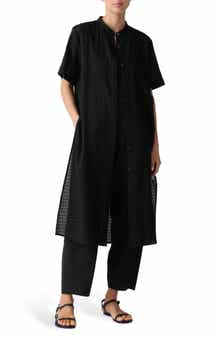 Eileen Fisher Longline Organic Cotton Blend Button-Up Shirt
