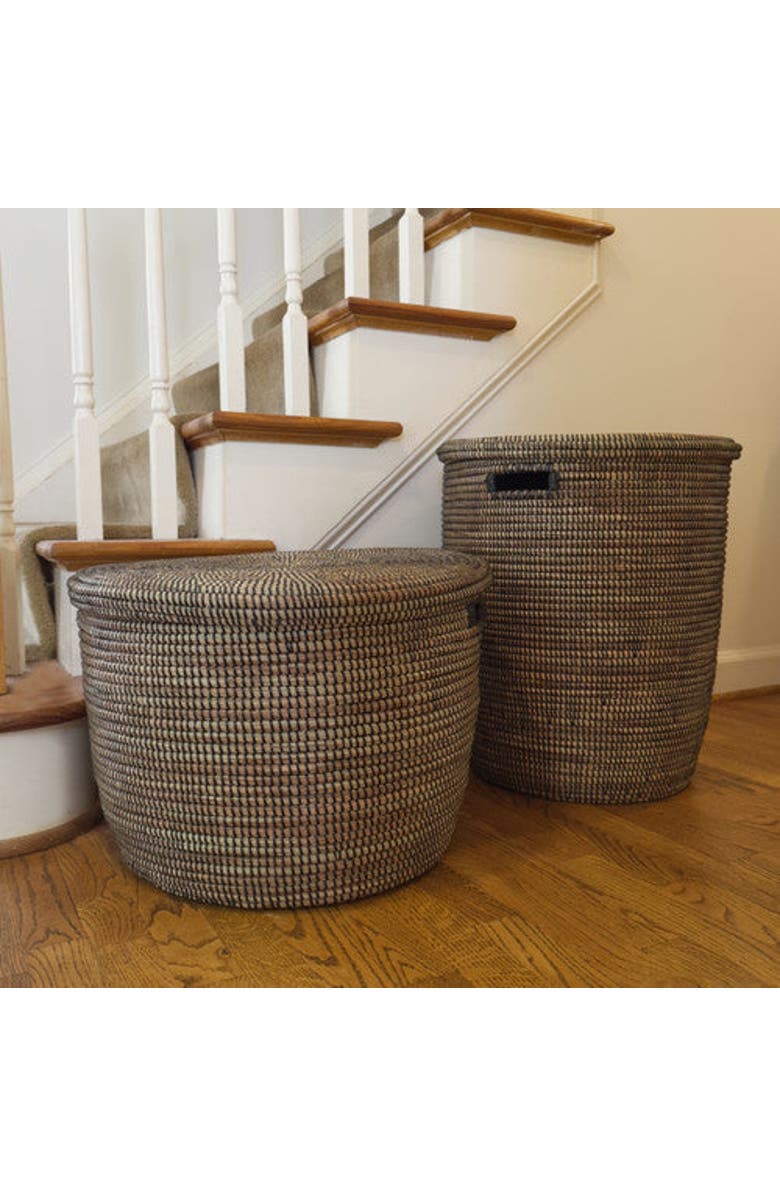 Mbare Flat Lid Storage Basket Monochrome Low Storage, Alternate, color, Black