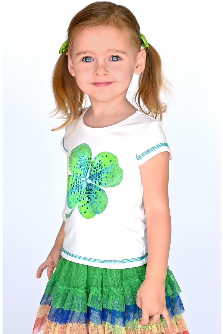 Kids' Embellished Four Leaf Clover Graphic Tee, Alternate, color, WHITE MULTI