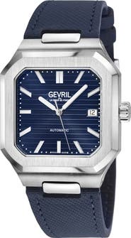 GEVRIL Grand Concourse Automatic Leather Strap Watch, 40mm