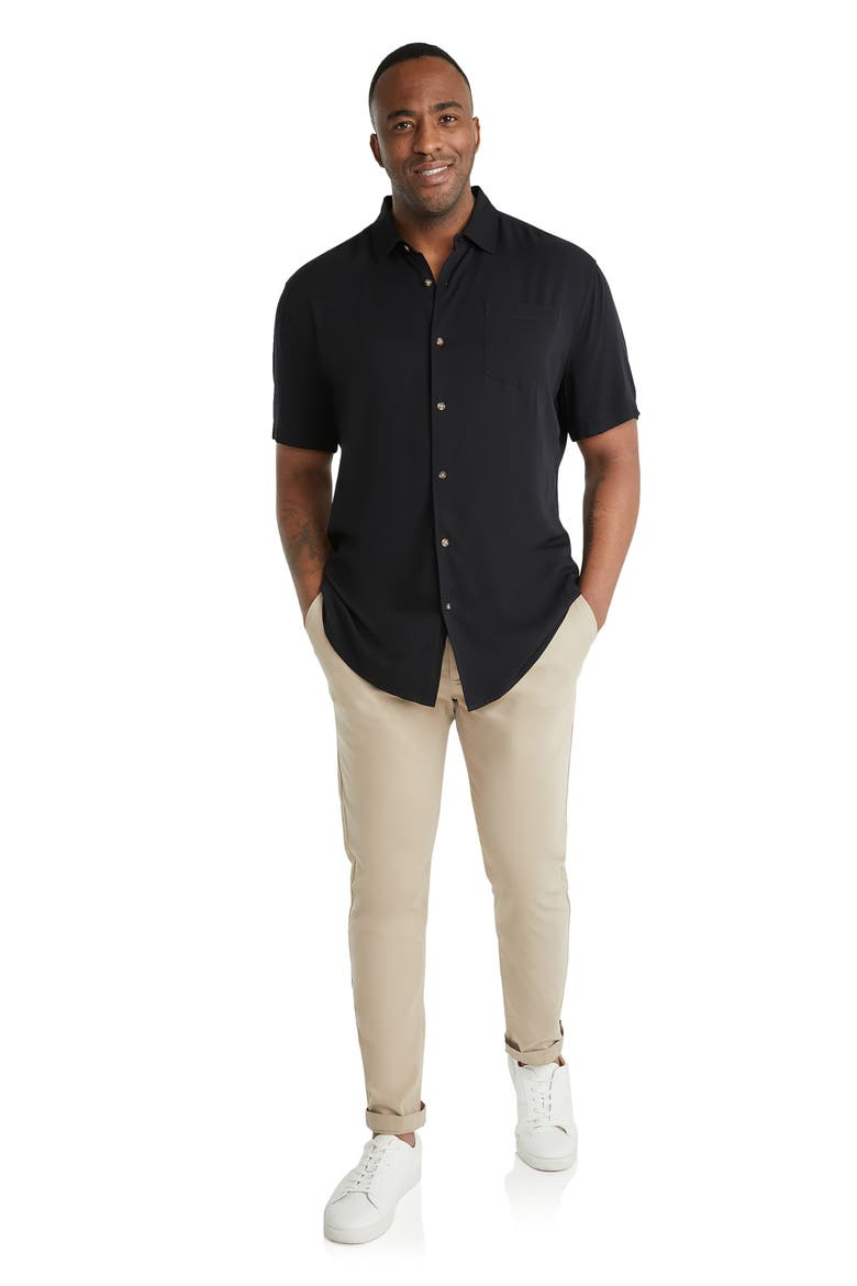 Corfu Solid Black Short Sleeve Button-Up Shirt, Alternate, color, BLACK