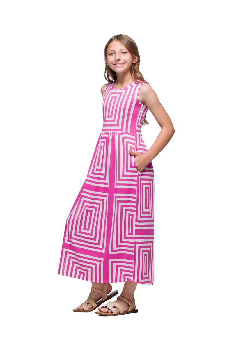 24sevenKid Pink Geometric Print Sleeveless Pocket Maxi Dress, Alternate, color, Pink Multi