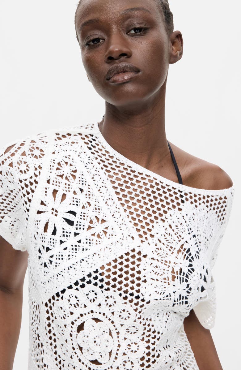 Desigual Openwork Knit Top, Alternate, color, Off White