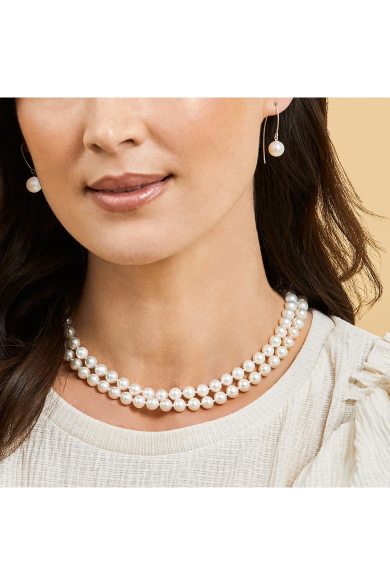 7.0-7.5mm White Freshwater Pearl Double Strand Necklace, Main, color, Sterling Silver Clasp