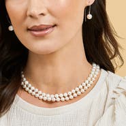 The Pearl Source 7.0-7.5mm White Freshwater Pearl Double Strand Necklace
