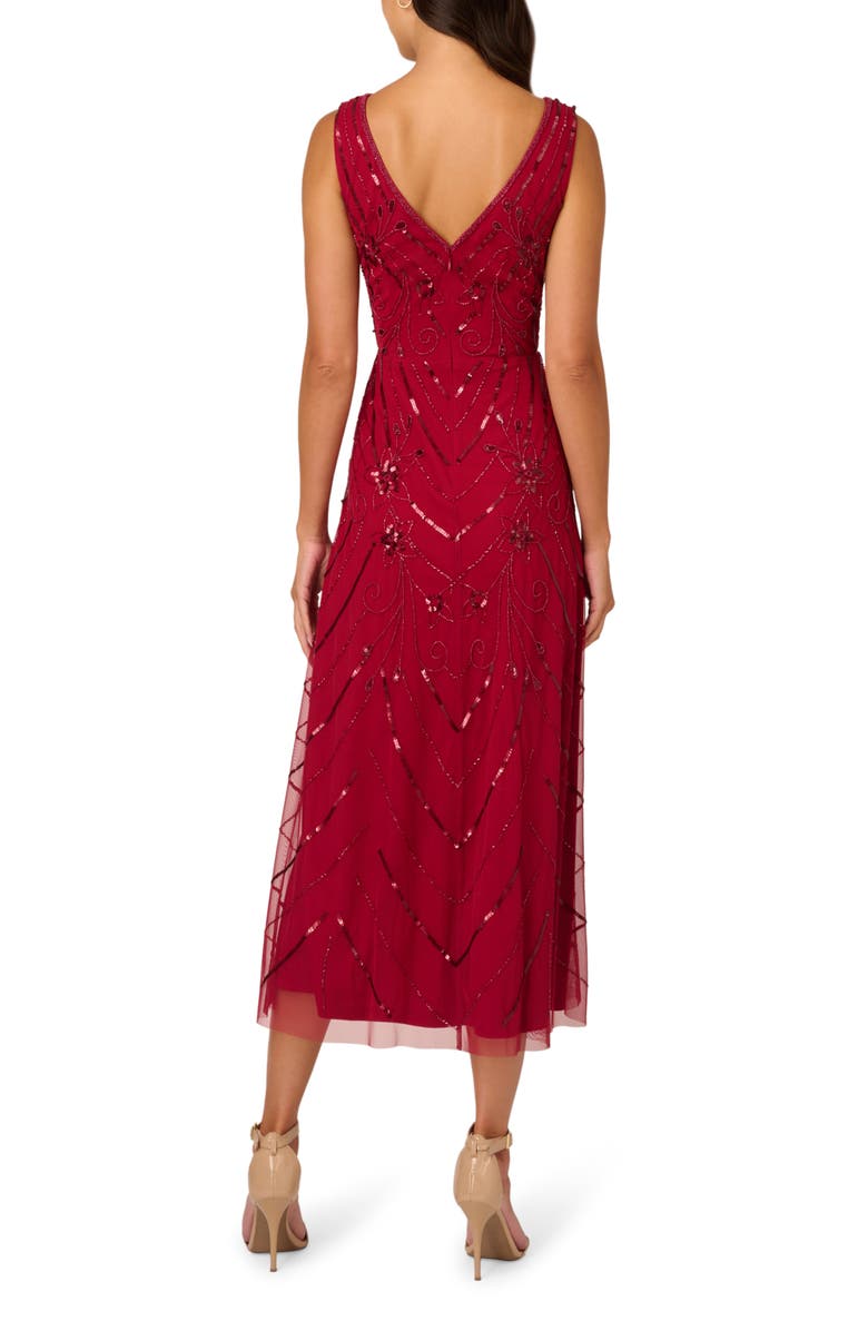 Adrianna Papell Embellished Mesh Cocktail Dress, Alternate, color, Cranberry