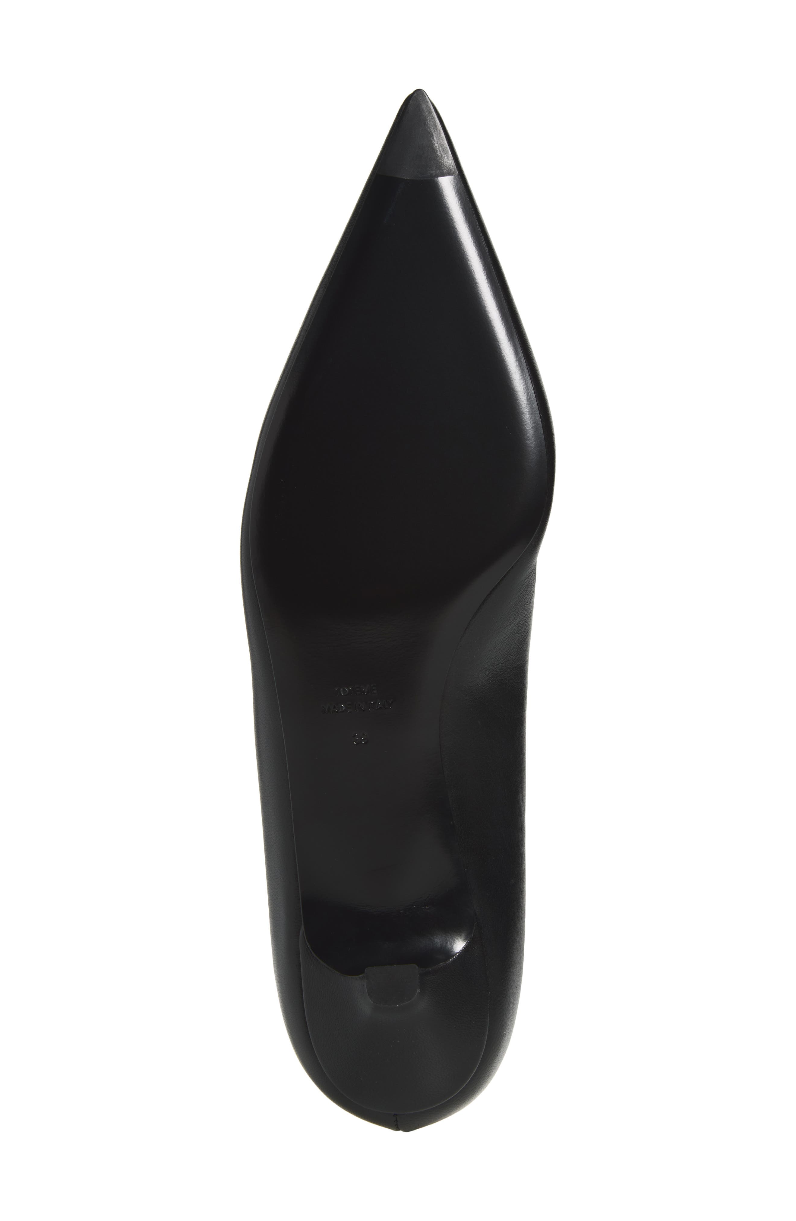 Pierced Pointed Toe Leather Pump, Alternate, color, BLACK