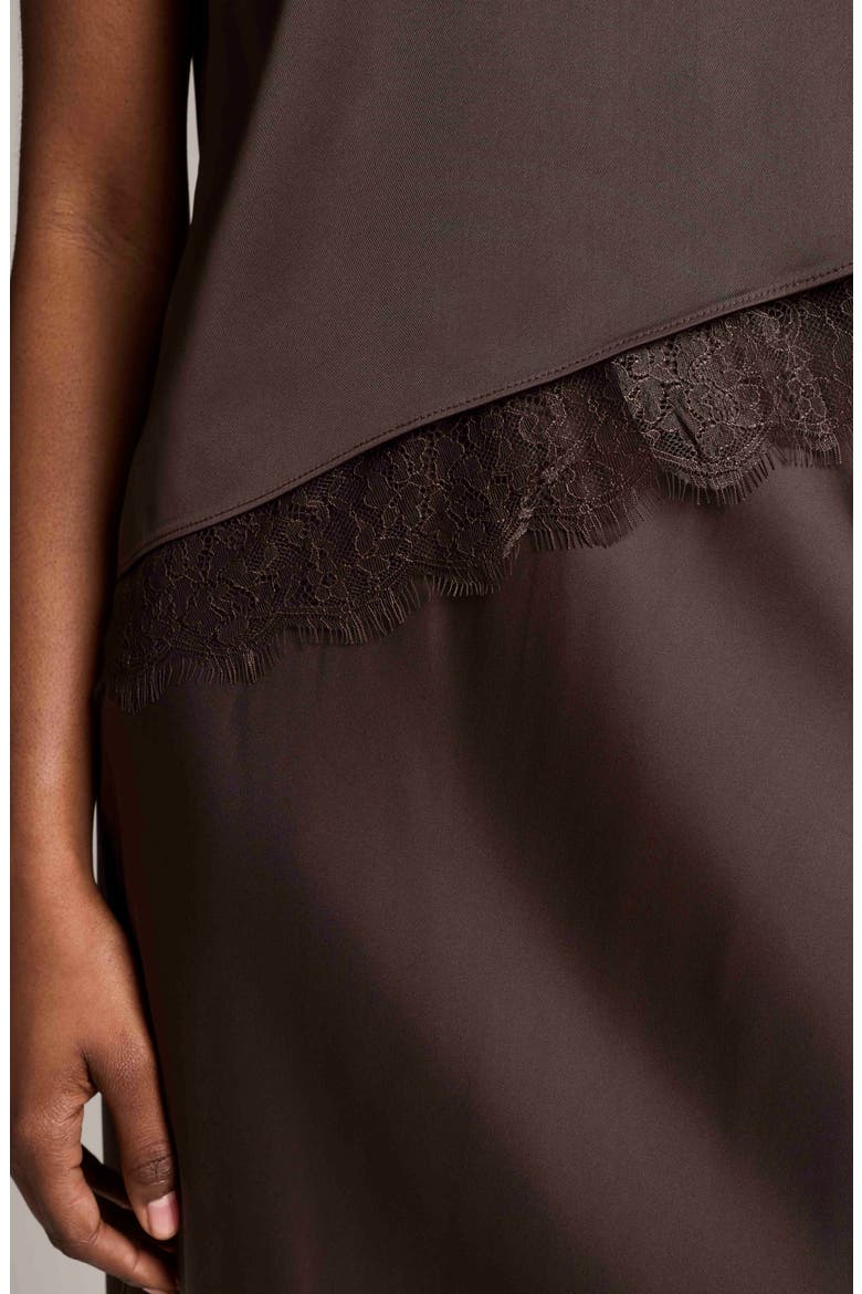 Asymmetric Hem Shell with Lace, Alternate, color, IRON