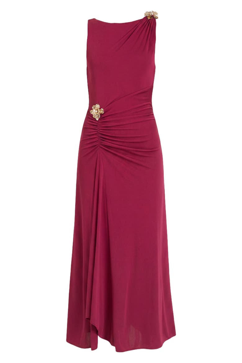 Eliro Ruched Bateau Neck Midi Dress, Alternate, color, BEET RED