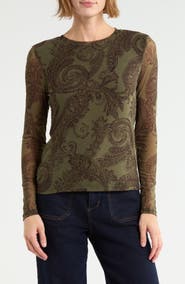 Sanctuary Print Long Sleeve Sheer Top
