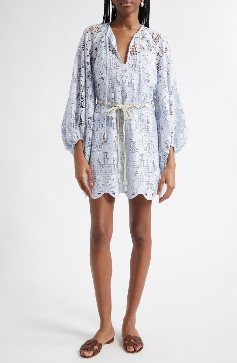 Zimmermann Coco Long Sleeve Guipure Lace Dress, Main, color, Powder Blue