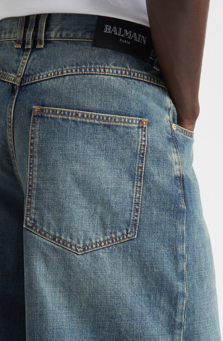 Balmain Wide Leg Jeans, Alternate, color, 6Ex Dark Blue/ Cognac