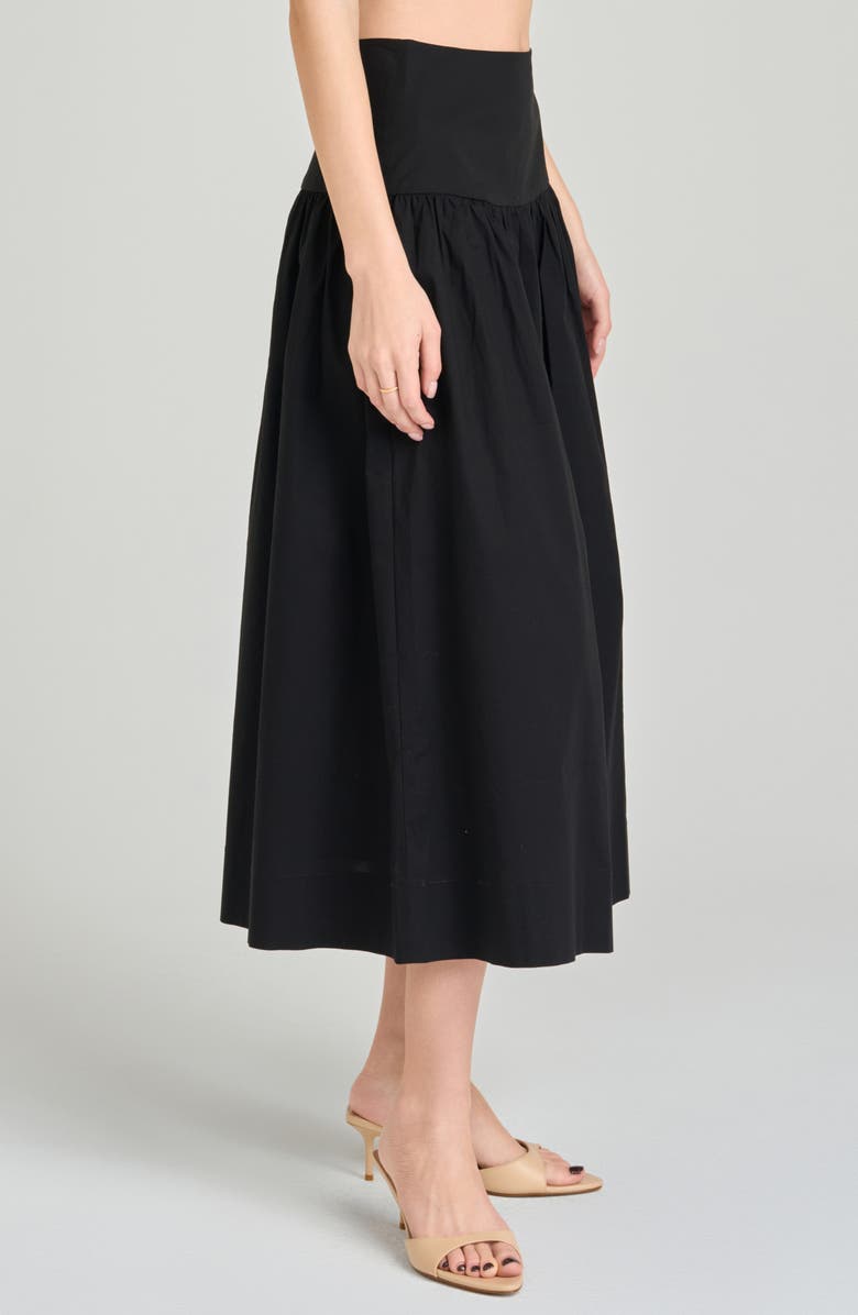 WAYF Mia Stretch Cotton Midi Skirt, Alternate, color, Black