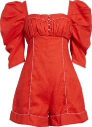 FARM Rio Puff Sleeve Linen Romper