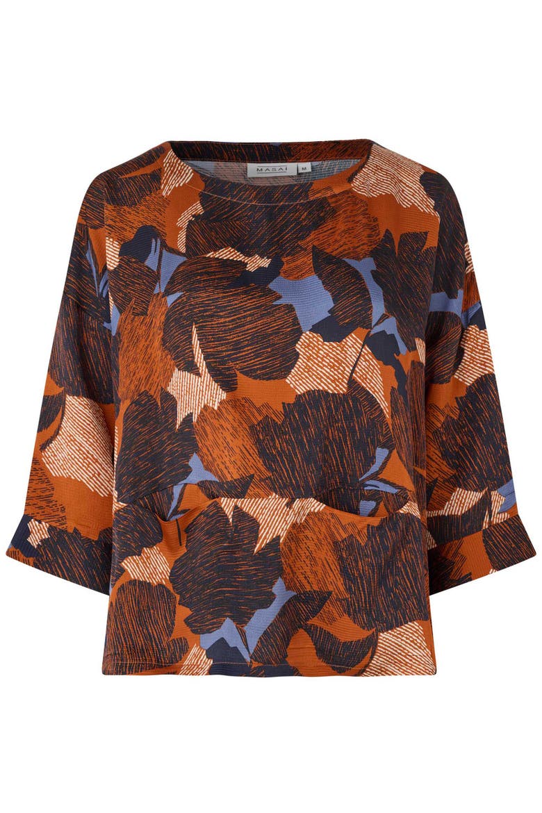 MaBramila 3/4 Sleeve Round Neck Blouse, Alternate, color, Autumnal