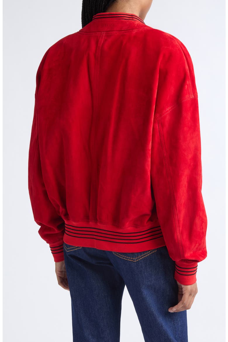 Lambskin Suede V-Neck Blouson Jacket, Alternate, color, RED MATISSE