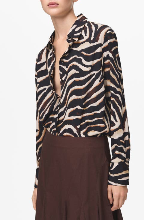 Dot Print Button-Up Shirt (Regular & Plus)