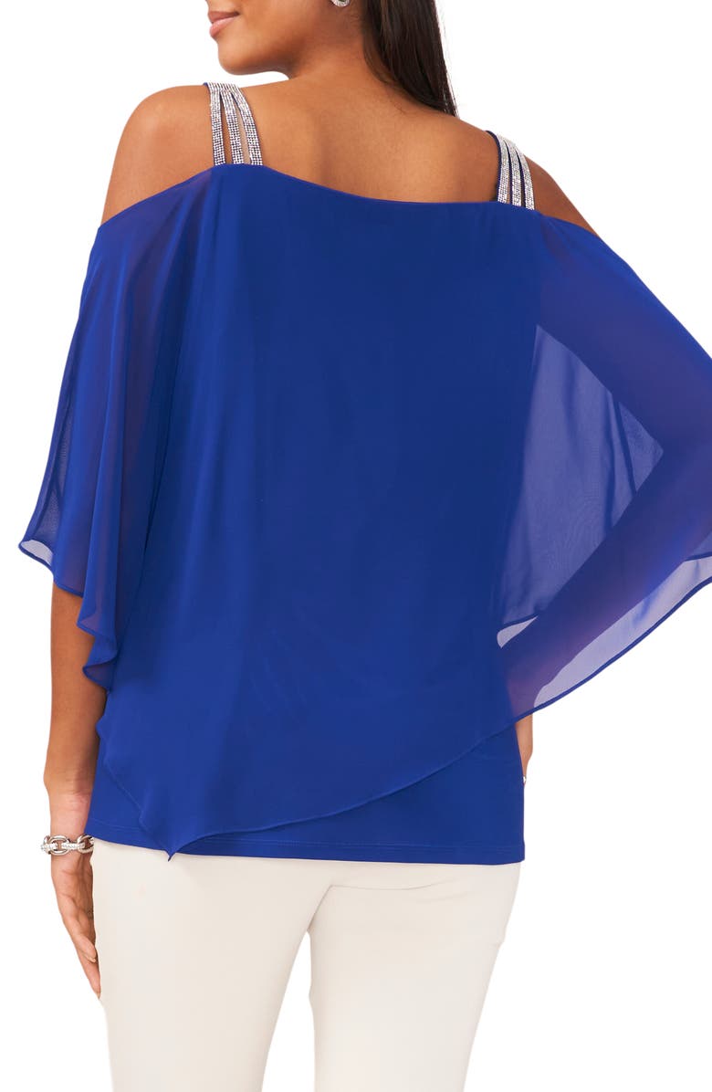 Chaus Rhinestone Cold Shoulder Blouse, Alternate, color, Goddess Blue