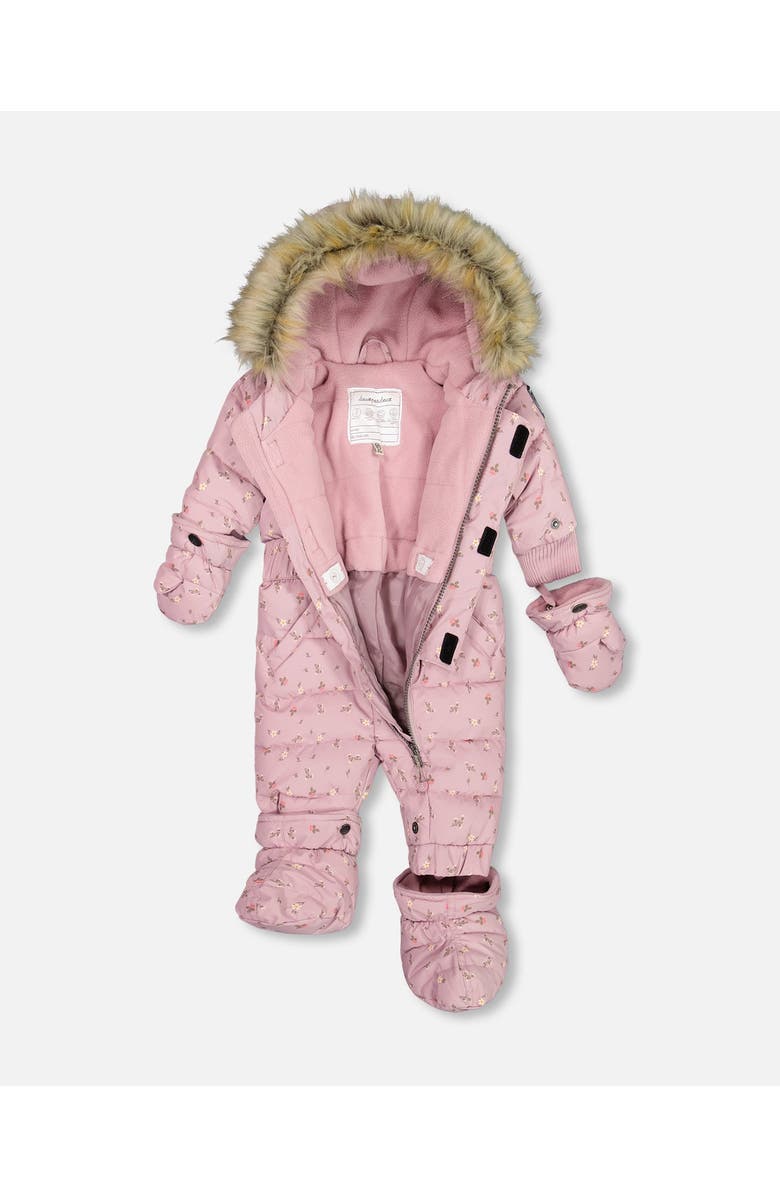 Deux par Deux Baby Girl's One Piece Baby Snowsuit Rose Printed Mini Flowers, Alternate, color, 