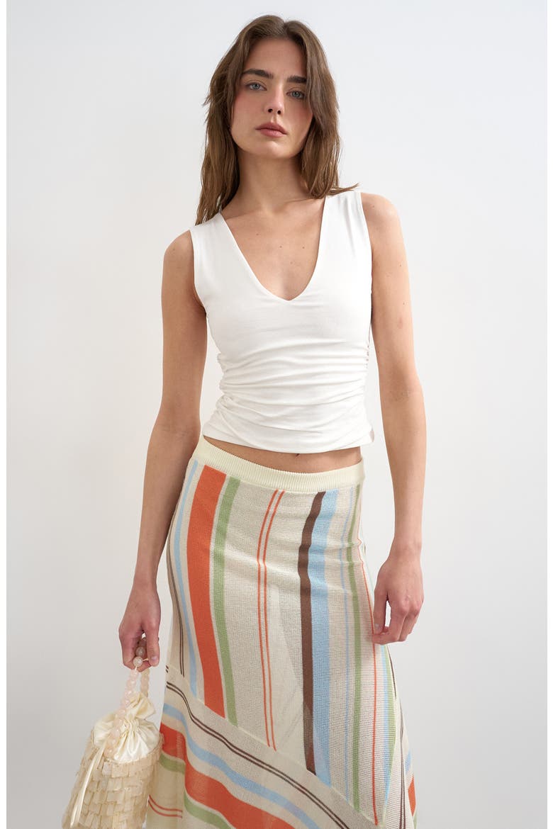 Ruched Side Crop Stretch Cotton Tank, Main, color, IVORY