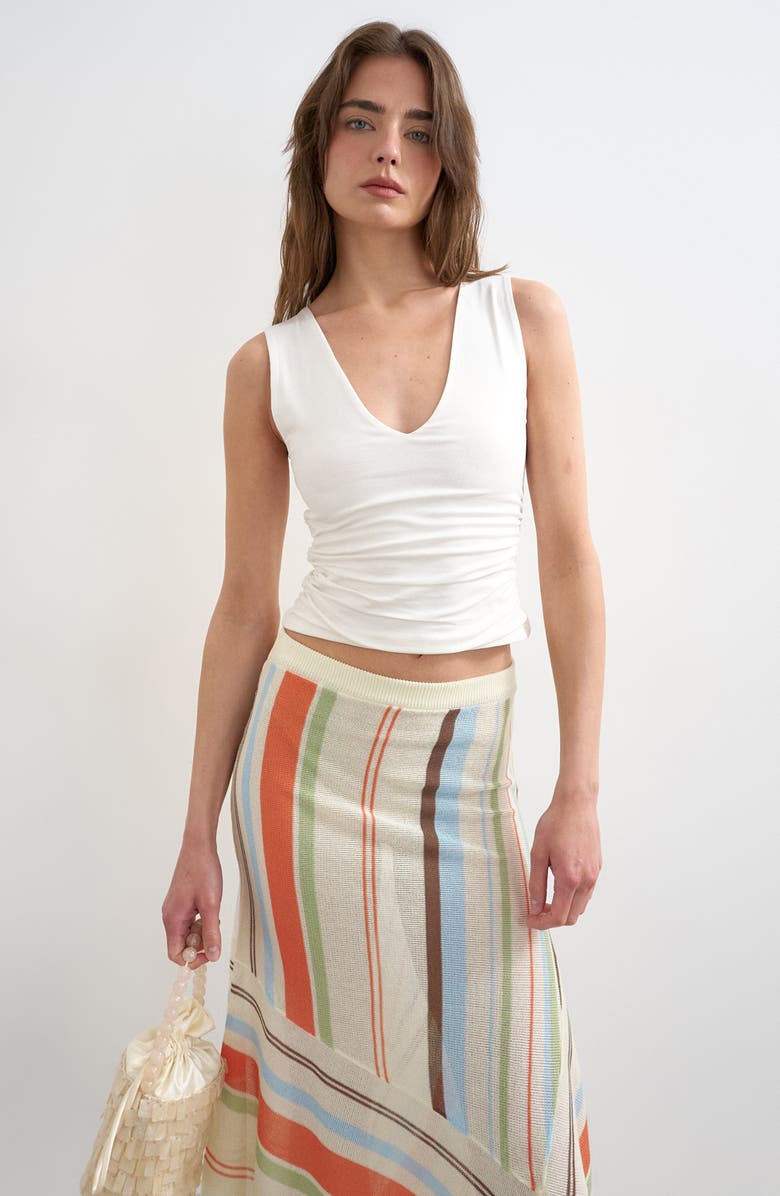 Topshop Ruched Side Crop Stretch Cotton Tank, Main, color, Ivory