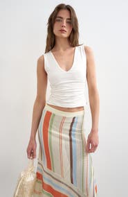 Topshop Ruched Side Crop Stretch Cotton Tank