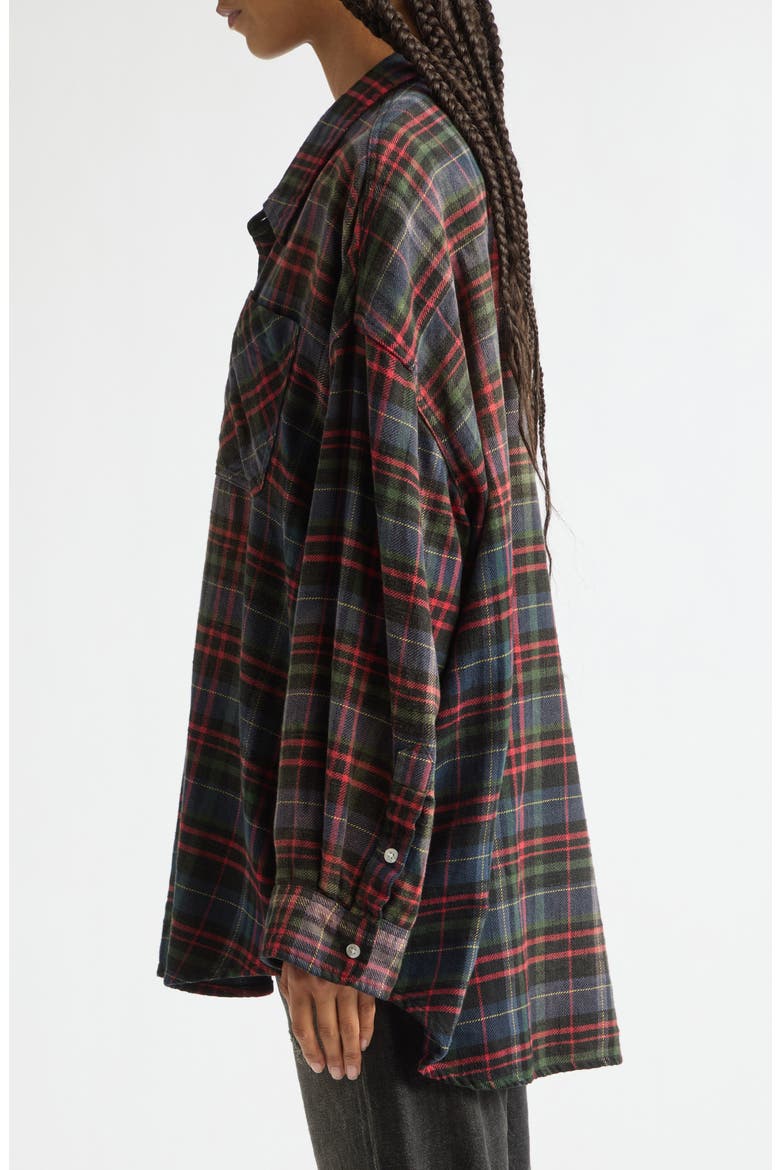 Drop Neck Plaid Cotton Workshirt, Alternate, color, NAVY GREEN PLAID