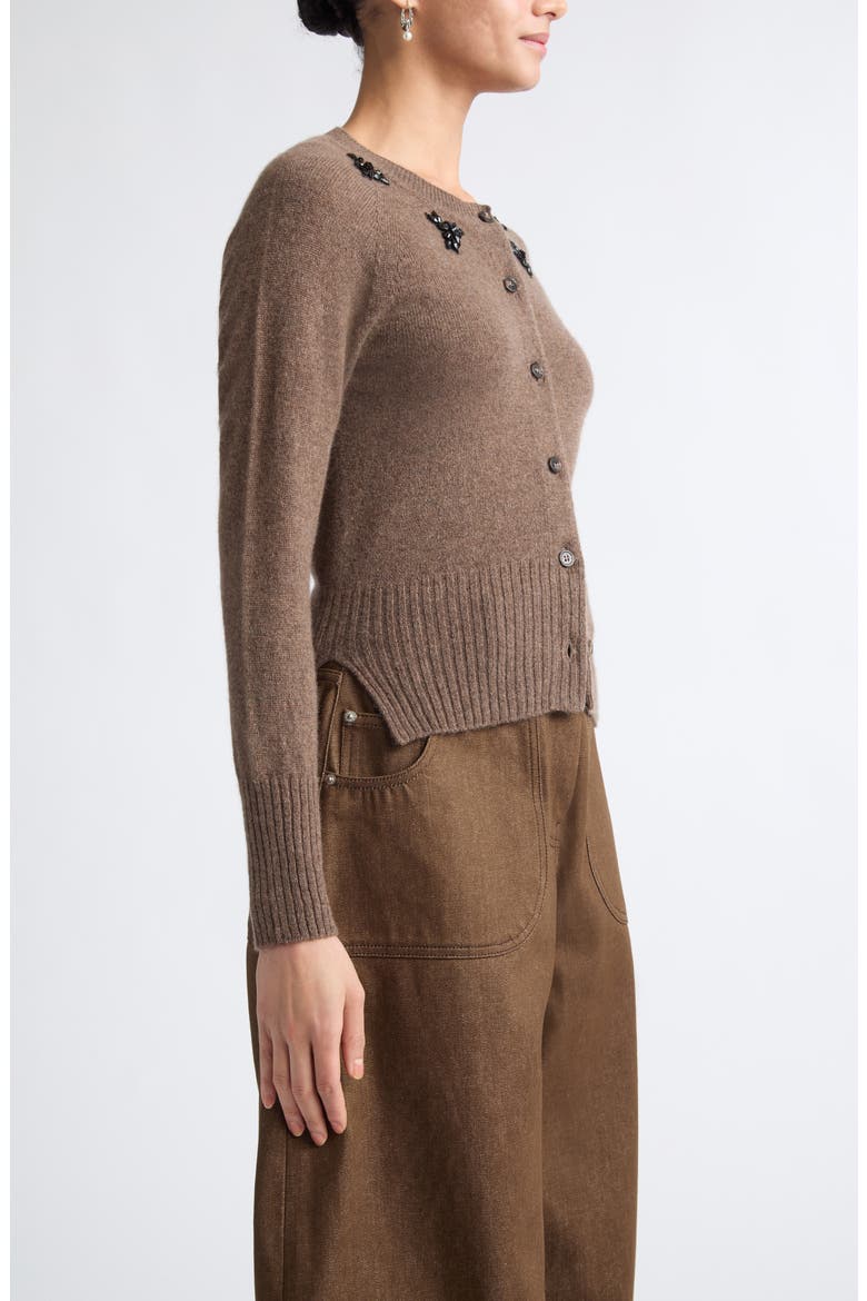 Embellished Cashmere Cardigan, Alternate, color, PEAT/ JET