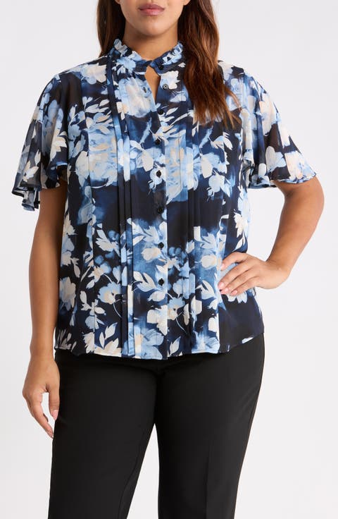 Pleated Flutter Sleeve Shirt