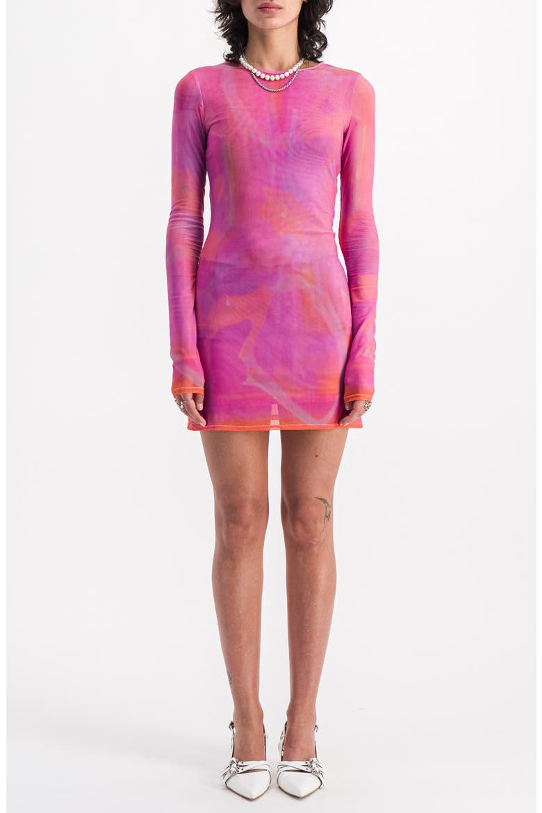 Mini Mesh Dress, Alternate, color, Pink / Orange Tie Dye