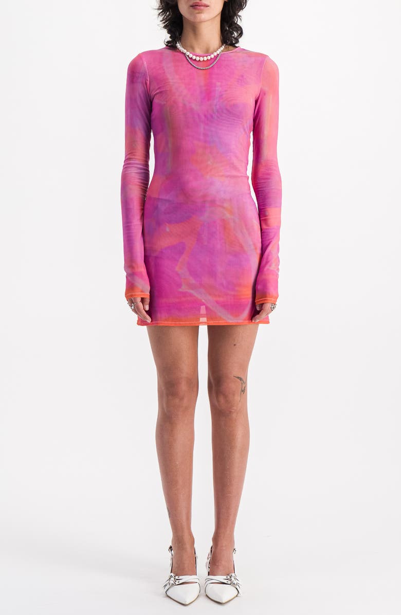 SAEMDI Mini Mesh Dress, Alternate, color, Pink / Orange Tie Dye