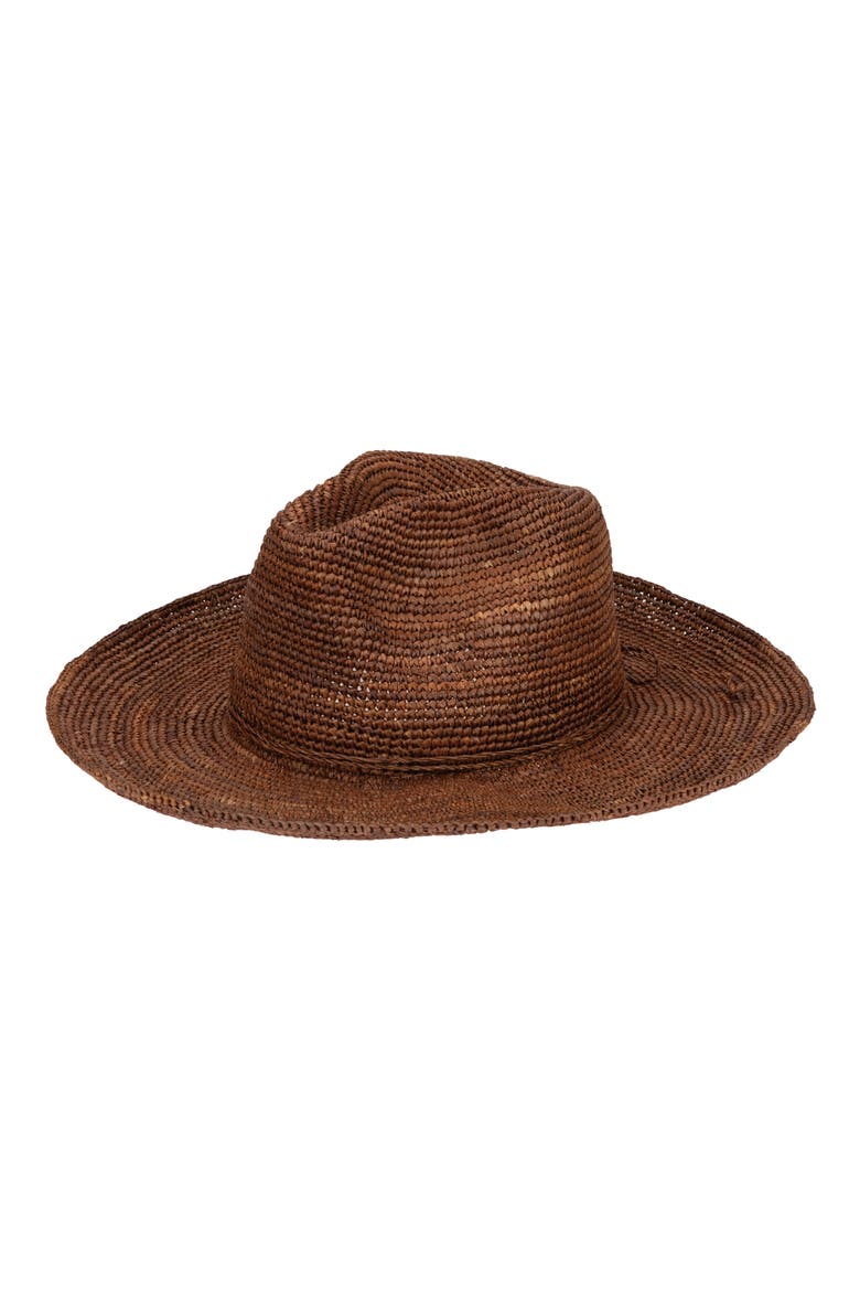 Marina Crochet Raffia Straw Fedora, Main, color, BROWN