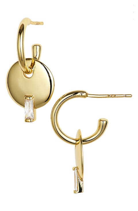 CZ Disc Huggie Hoop Earrings