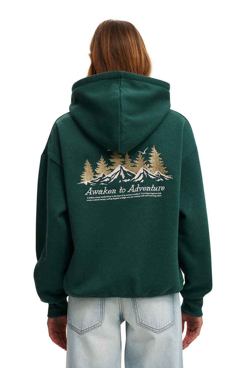 Cotton On Women's Premium Oversized Graphic Hoodie, Alternate, color, Alpine Forest Treetop Green