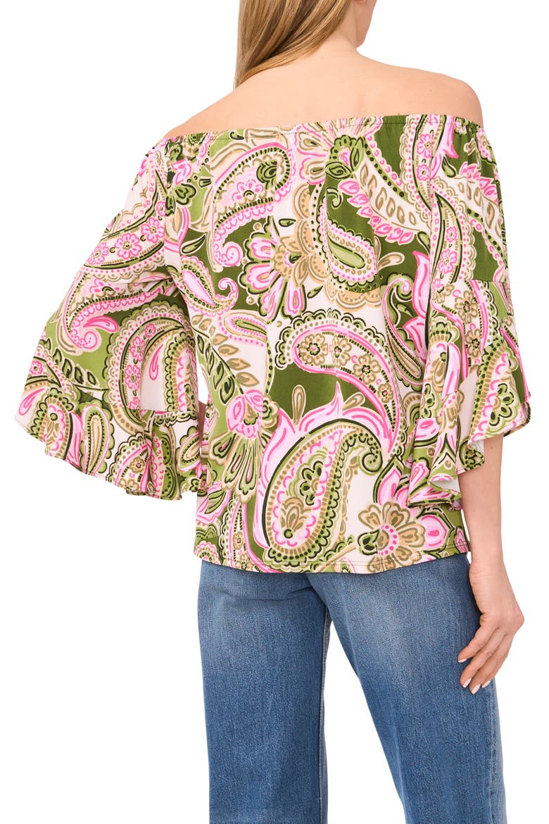 Off the Shoulder Flutter Sleeve Top, Alternate, color, GREEN MULTI