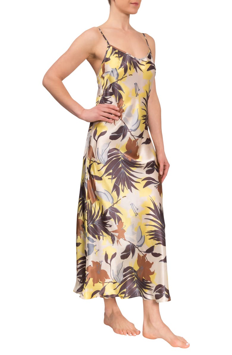 Everyday Ritual Angelina Plaid Satin Slip Nightgown, Alternate, color, Tropical Foliage