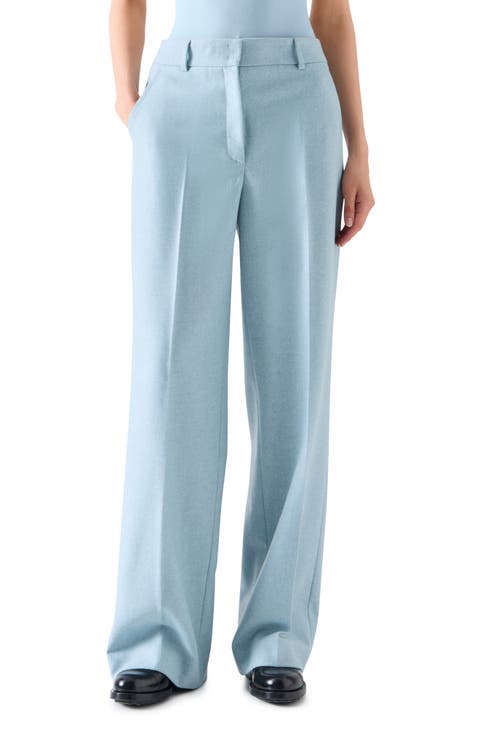 Straight Leg Wool Blend Flannel Pants