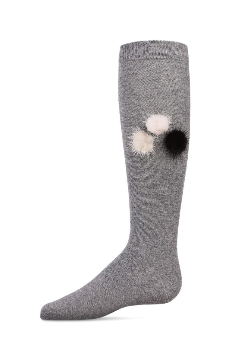MeMoi Fuzzy and Fun Pom-Pom Knee Socks, Main, color, Medium Gray