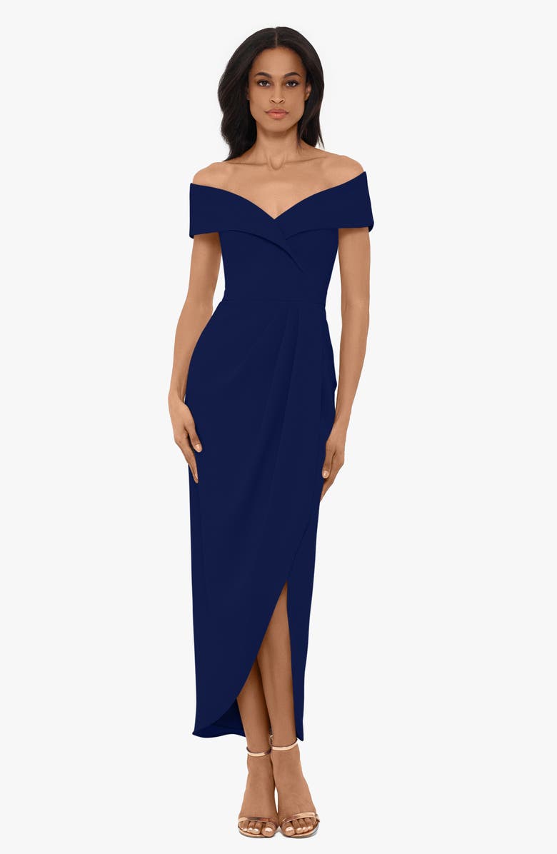 Xscape Evenings Xscape Off the Shoulder Tulip Gown, Alternate, color,