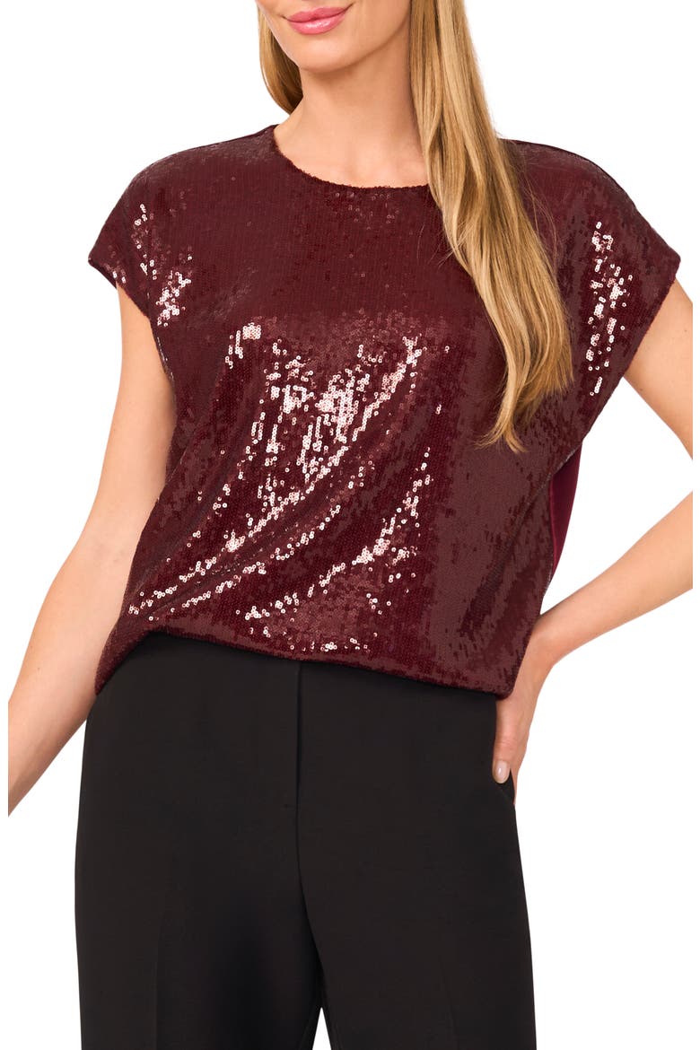 Sequin Cap Sleeve Top, Main, color, BURGUNDY