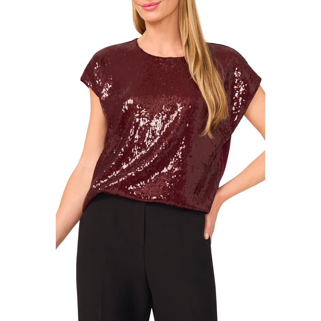 Halogenr Halogen(r) Sequin Cap Sleeve Top In Burgundy