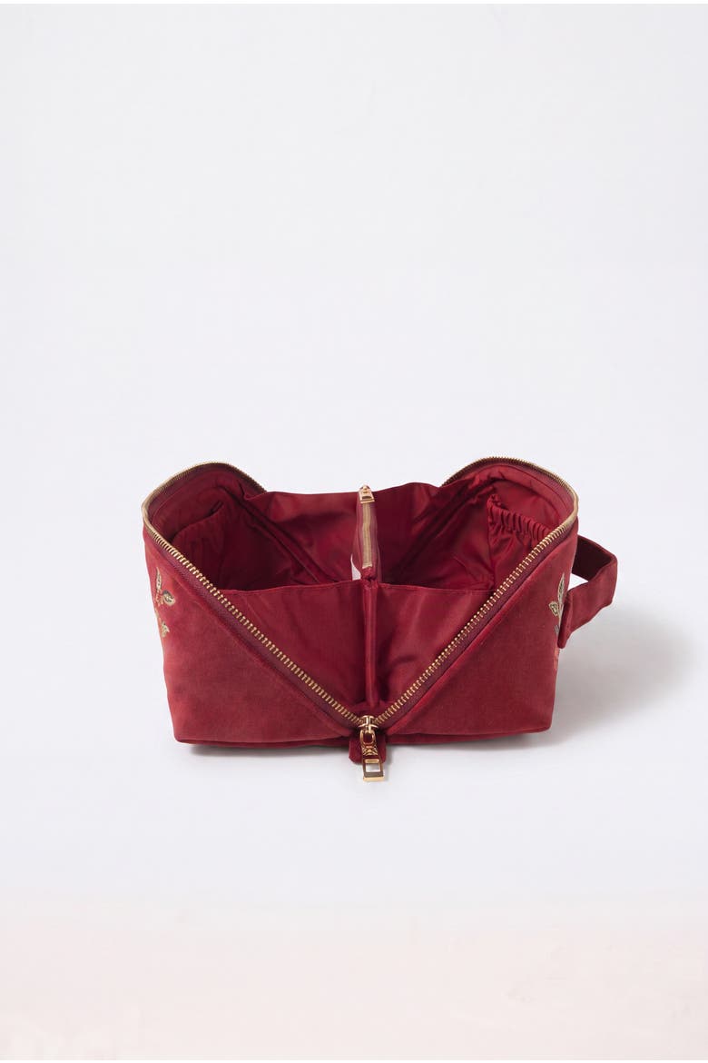 Camellia Romance Velvet Open Flat Makeup Bag, Alternate, color, Cranberry