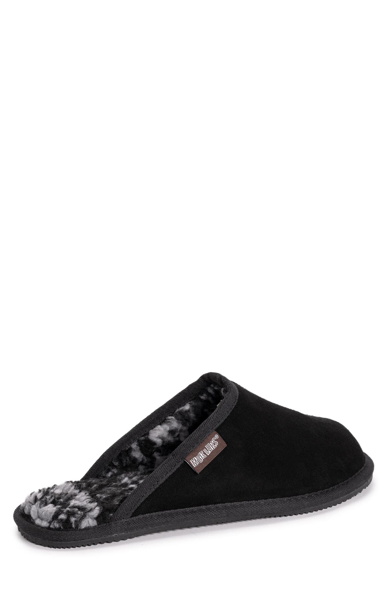 MUK LUKS Dave Faux Shearling Lined Suede Slipper, Alternate, color, Black