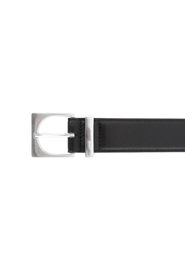 Cube Buckle Silvertone 35mm Leather Belt, Alternate, color, Black