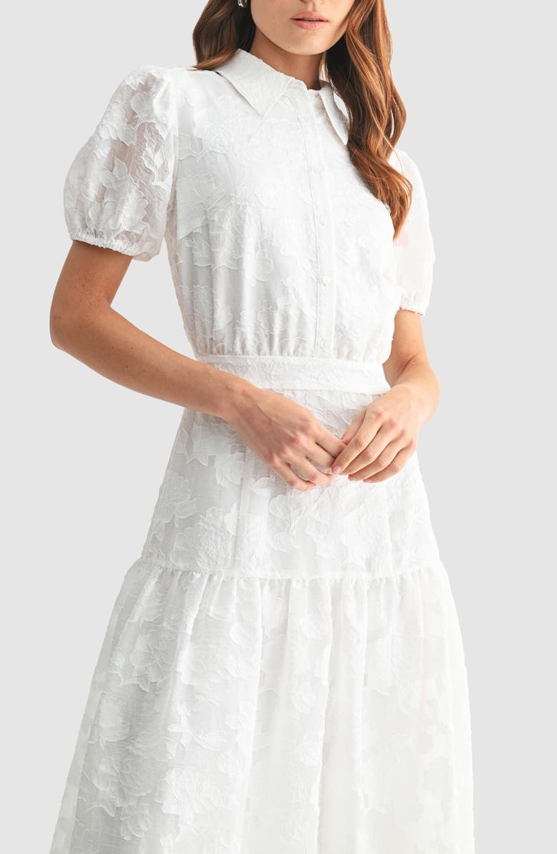 Mila Mae Floral Jacquard Shirtdress, Alternate, color, White