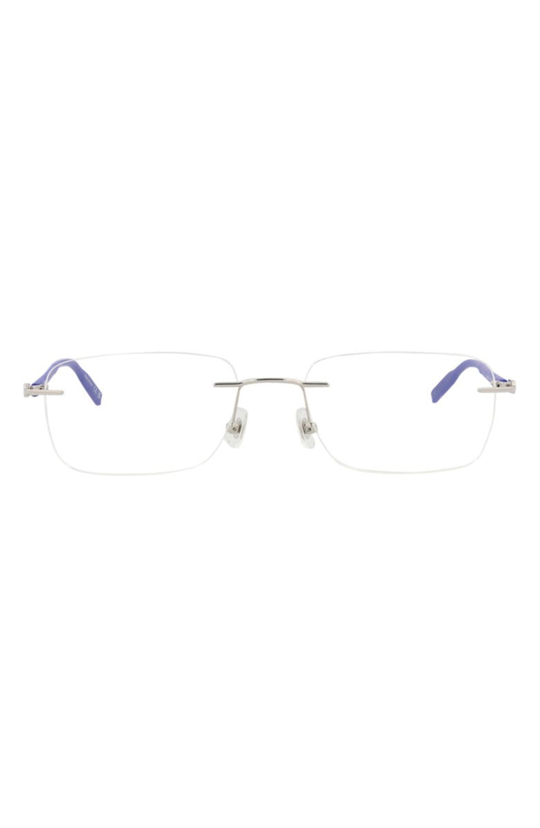 Montblanc 59mm Square Optical Glasses, Main, color, Silver Blue Transparent