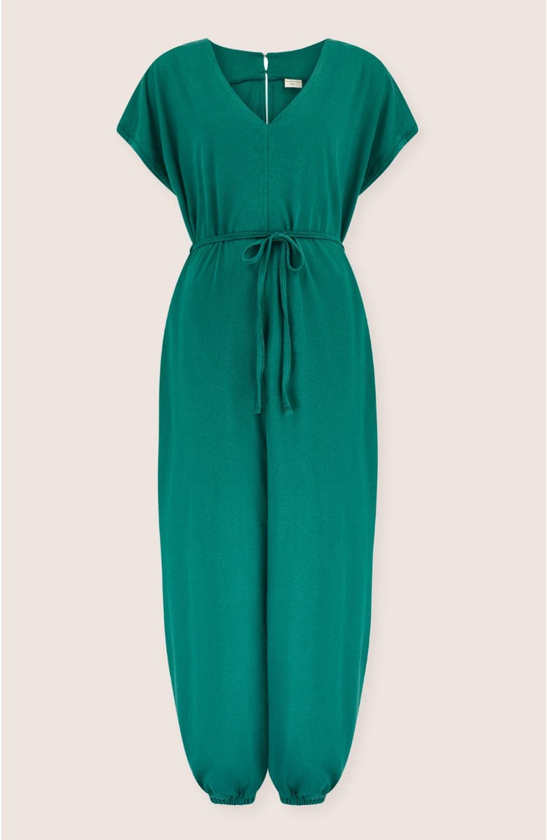 Turtledove London Rita Tie Waist Organic Cotton Jumpsuit, Alternate, color, Green