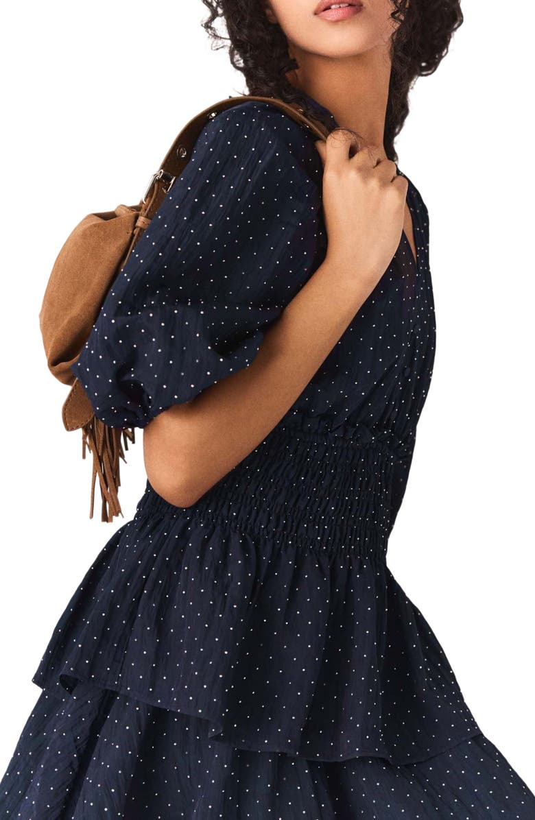 maje Ruffle and rhinestone dress, Alternate, color, Navy
